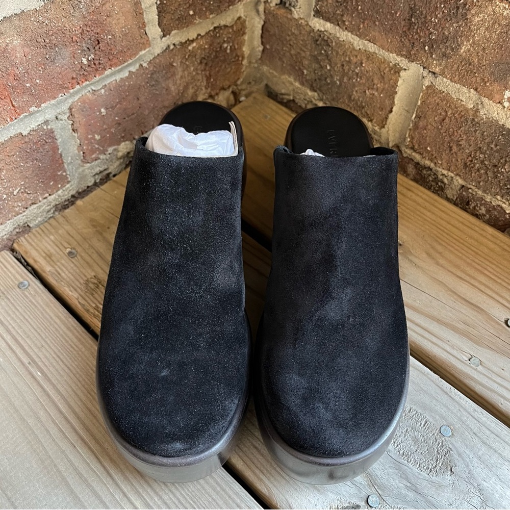 Women’s Black Suede Platform Clog Mule - Picture 7 of 12